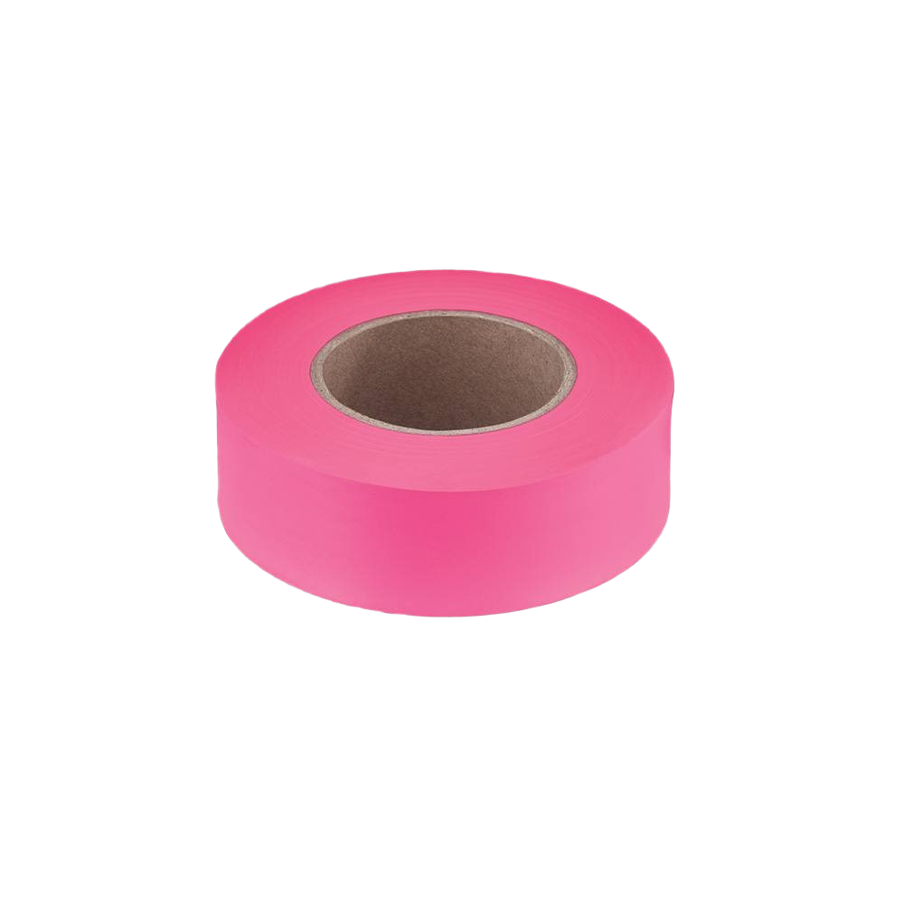 Roll of bright pink flagging tape used for marking and identification in home improvement and outdoor projects
