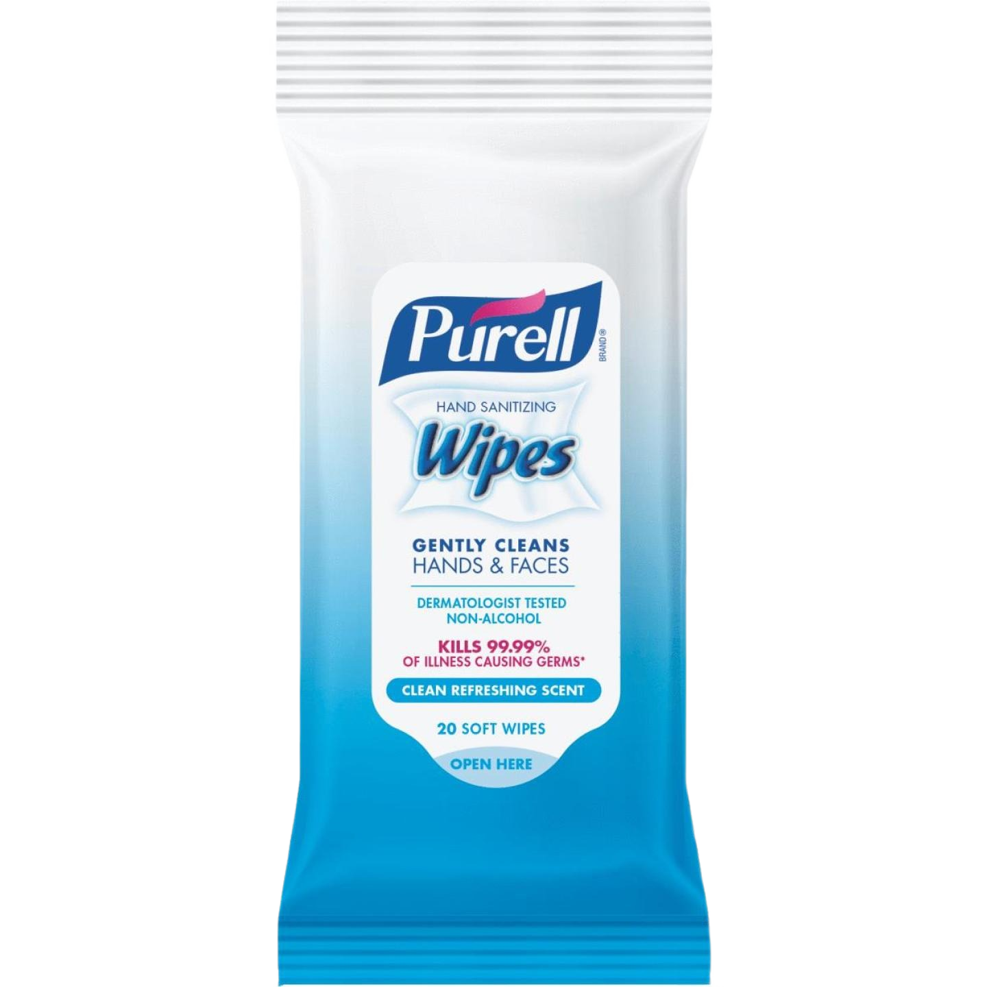 Portable pack of Purell hand sanitizing wipes with refreshing scent from cleaning wipes and health & beauty collections