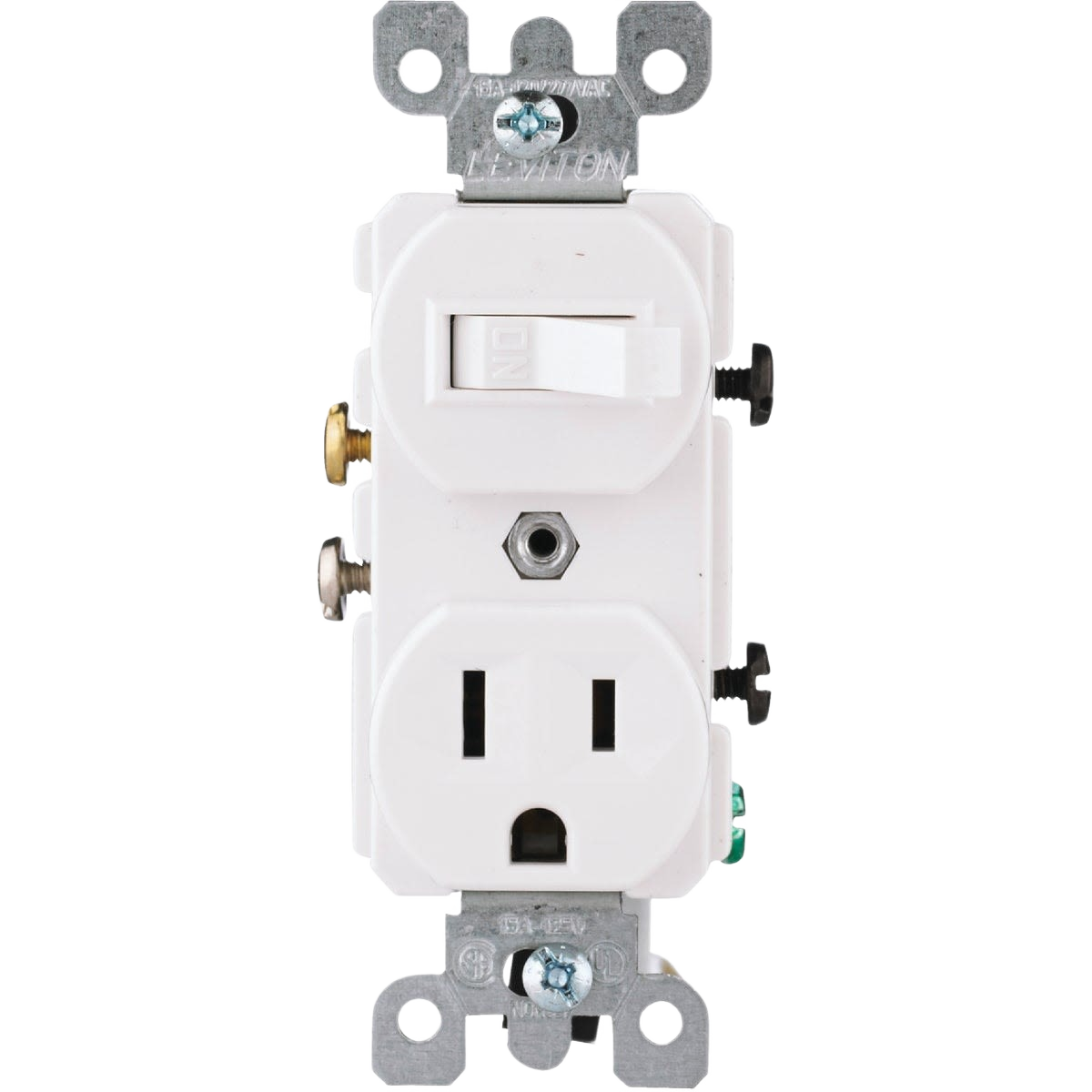 White 15 amp heavy-duty electrical switch and outlet combination for home improvement and tools use