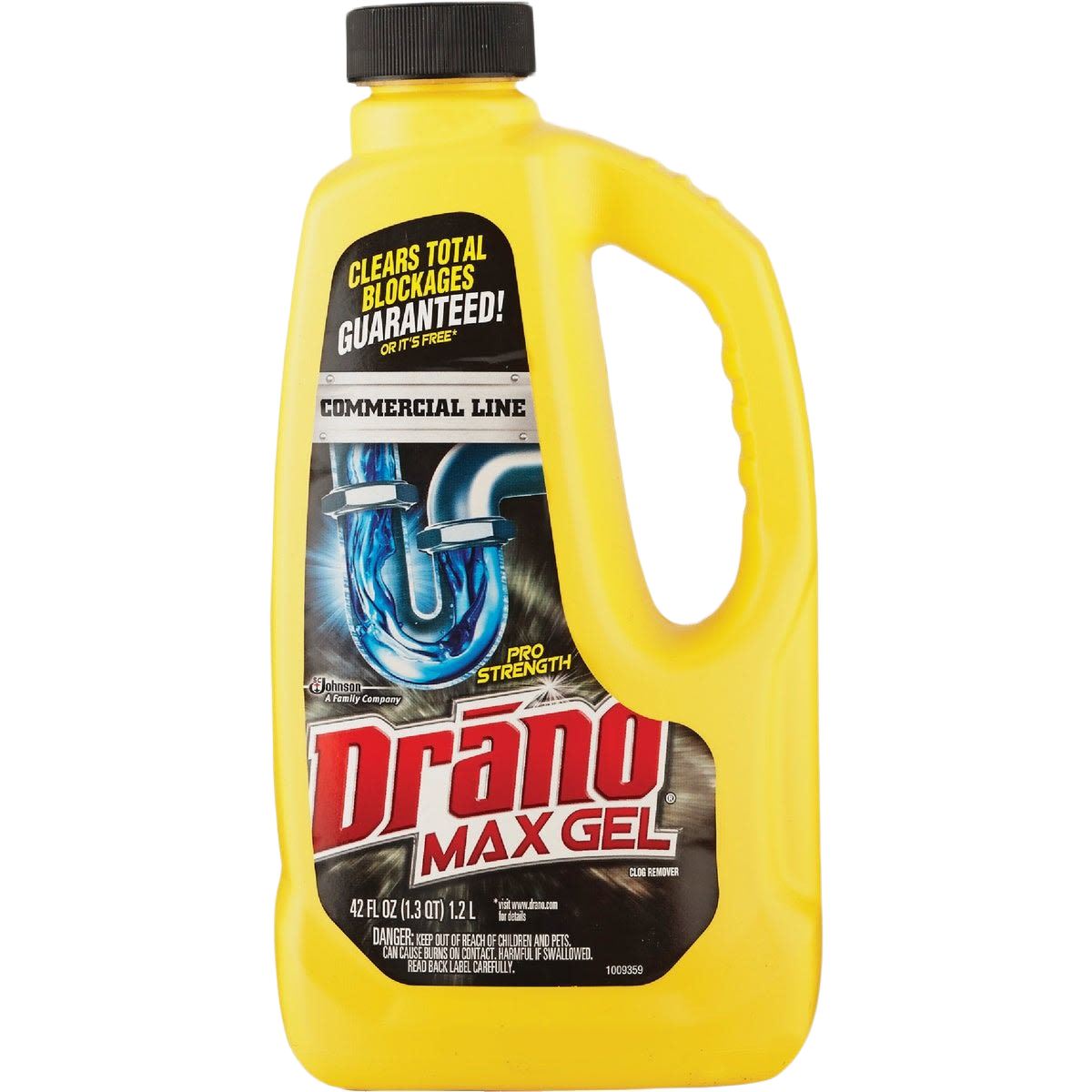Yellow bottle of Drano Max Gel commercial strength drain cleaner in janitorial and plumbing supplies under $50 collections