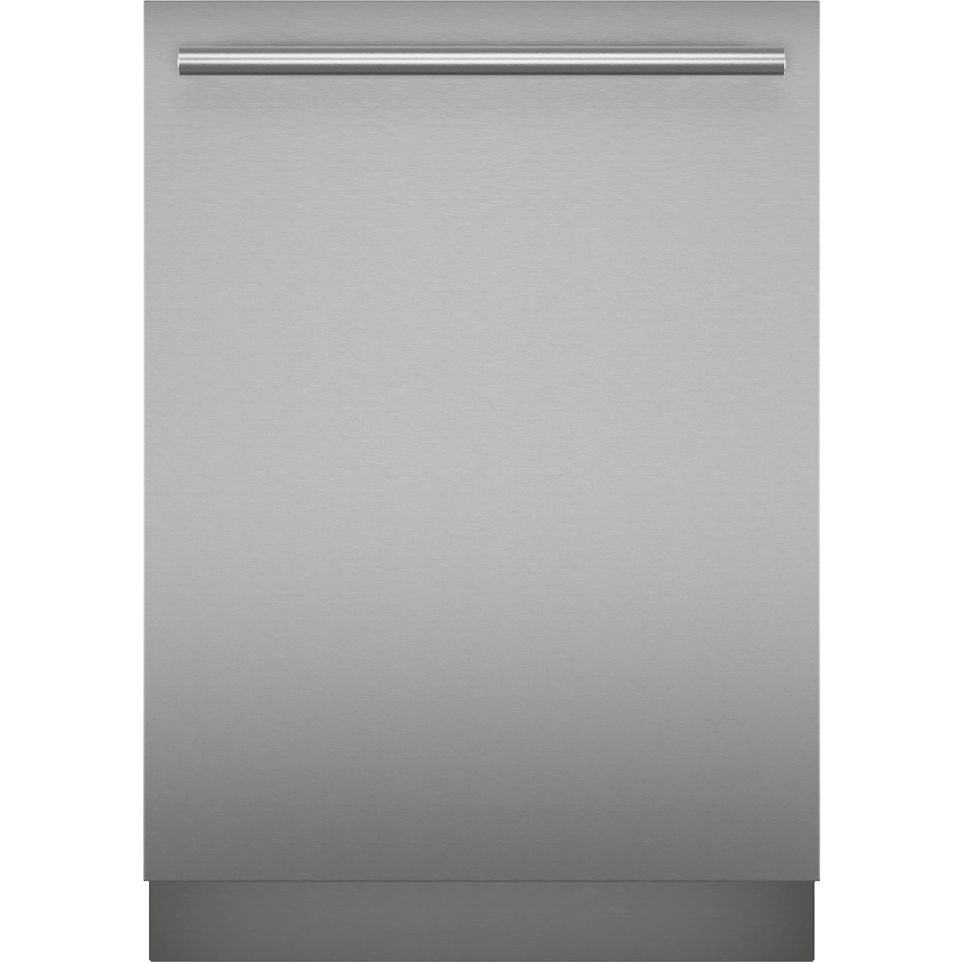 Stainless steel dishwasher with sleek handle and minimalist front from kitchen appliances and dishwashers collection.