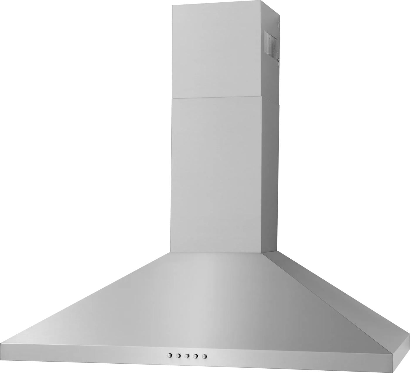 stainless steel wall-mounted canopy hood with five push button controls in range hoods and kitchen appliances collection