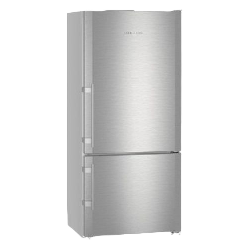 Freestanding stainless steel refrigerator and freezer combo with bottom freezer and right hinge in kitchen appliances collections