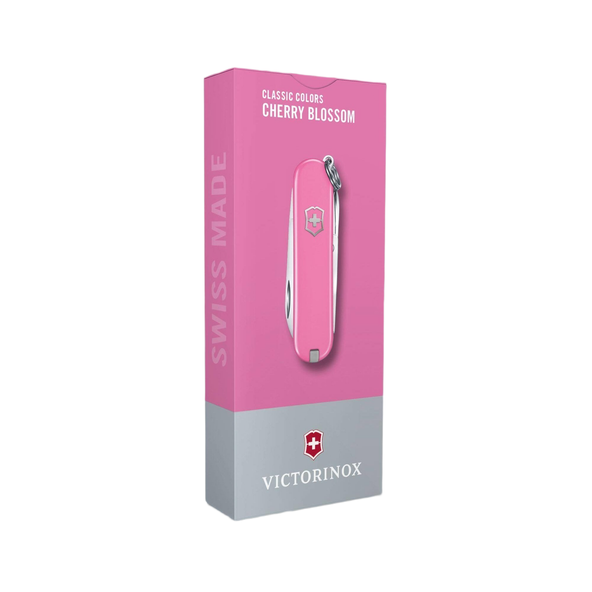 Pink Victorinox Swiss Army pocket knife with keyring and cherry blossom color for everyday tools and home improvement