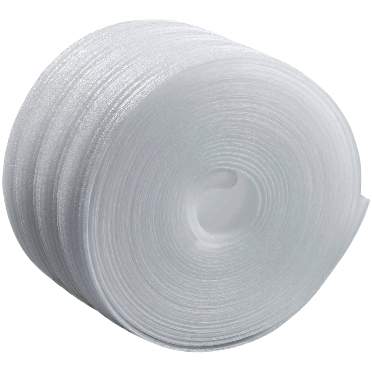 Roll of white foam insulation material designed for sealing gaps in home improvement projects