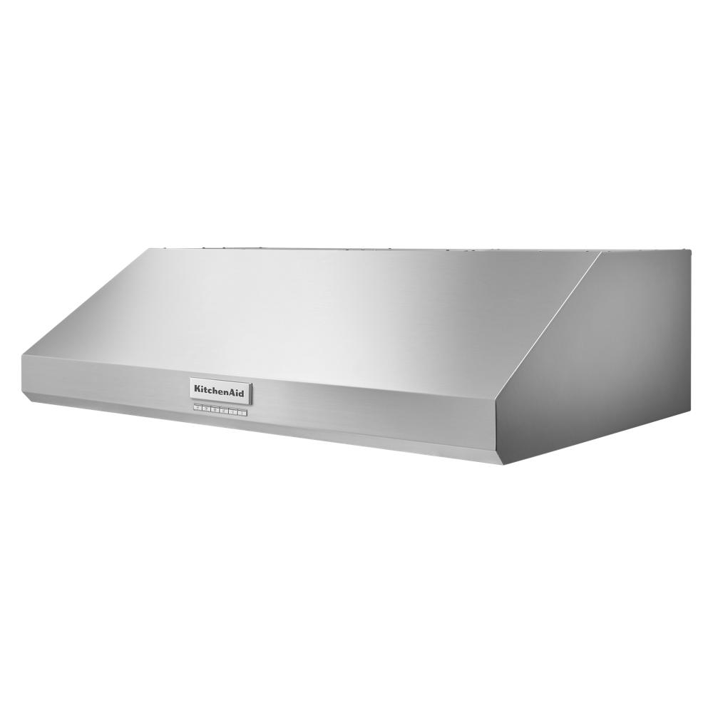stainless steel commercial-style under-cabinet range hood with control panel from KitchenAid range hoods collection