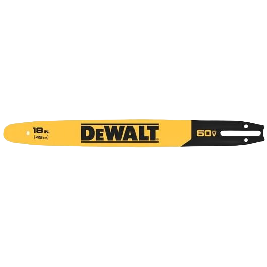 Yellow and black 18-inch chainsaw replacement bar compatible with 60V power tools for home improvement use