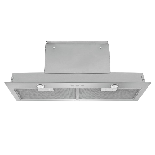 Stainless steel built-in range hood insert with dual lights and mesh filters for kitchen ventilation in Appliances collection
