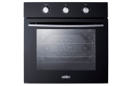Jet black single LP gas wall oven with glass door, metal handle, and three silver control knobs from wall ovens collection