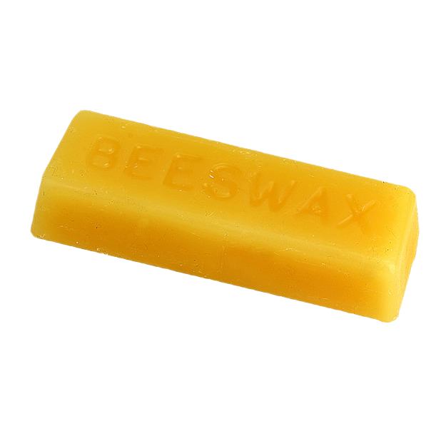 Small rectangular beeswax bar with embossed text for natural DIY and home improvement uses