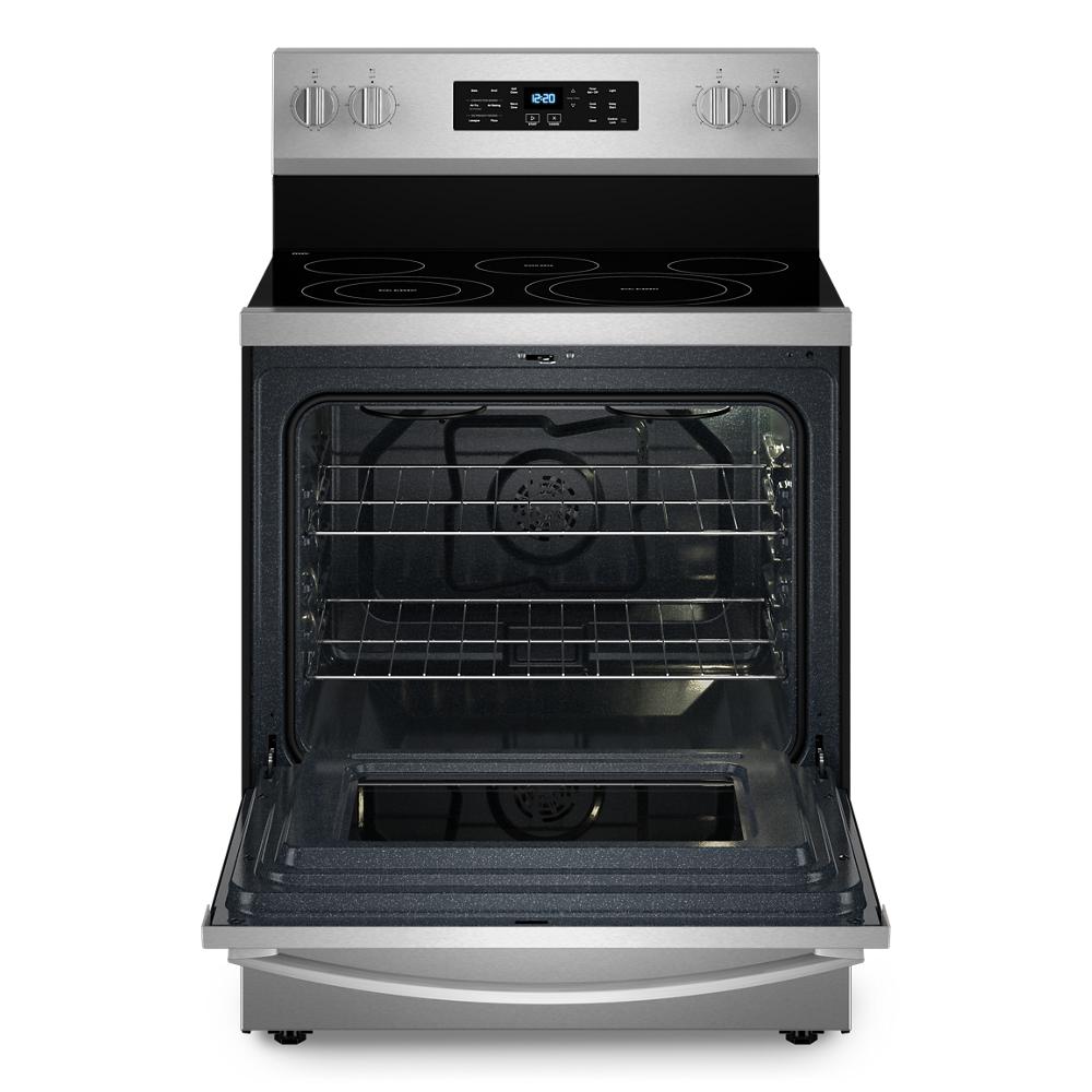 Stainless steel 30-inch electric range with glass cooktop, digital controls, and spacious oven in Appliances collections