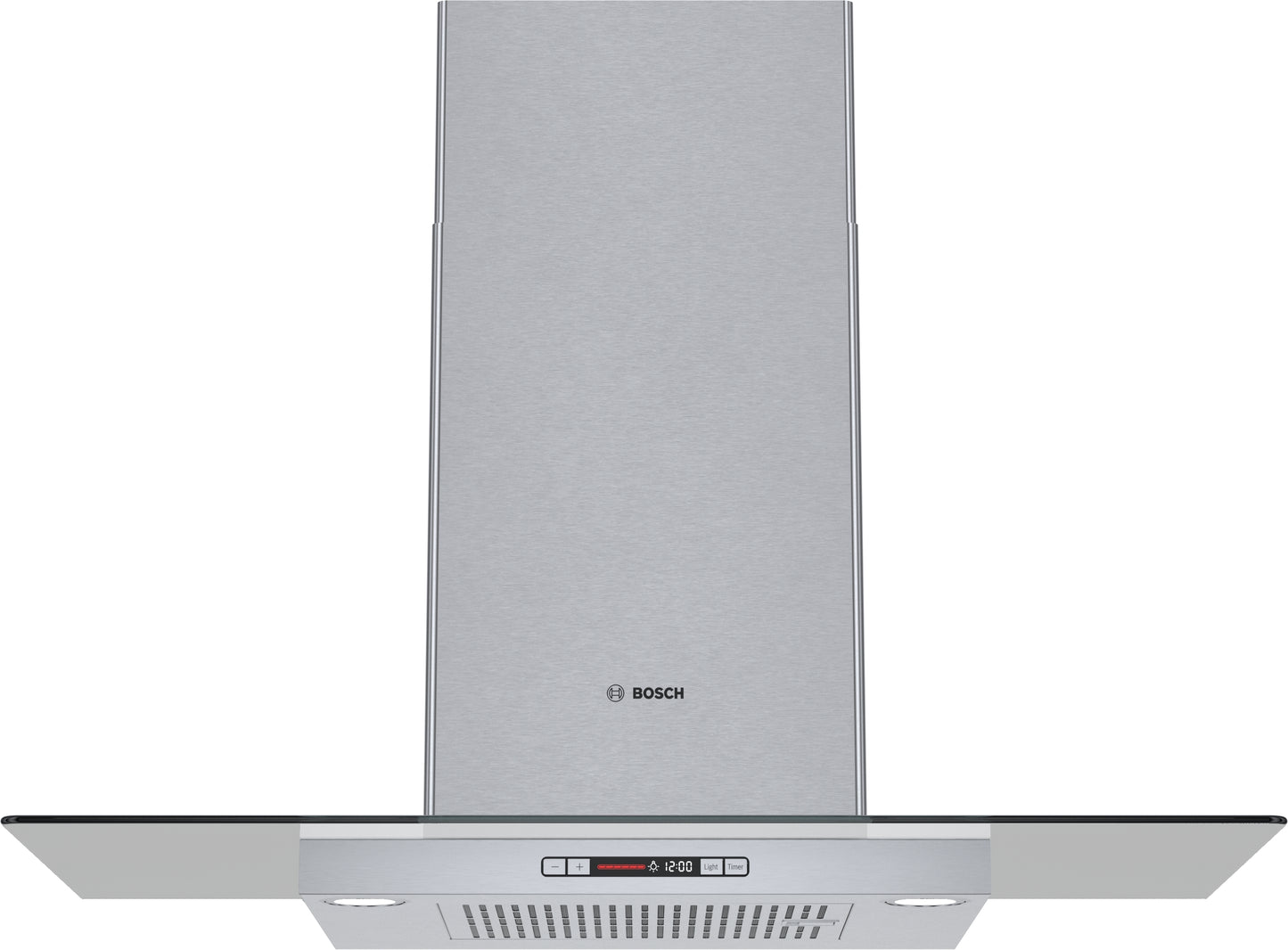 modern 36-inch stainless steel wall hood with digital display and glass canopy for kitchen ventilation