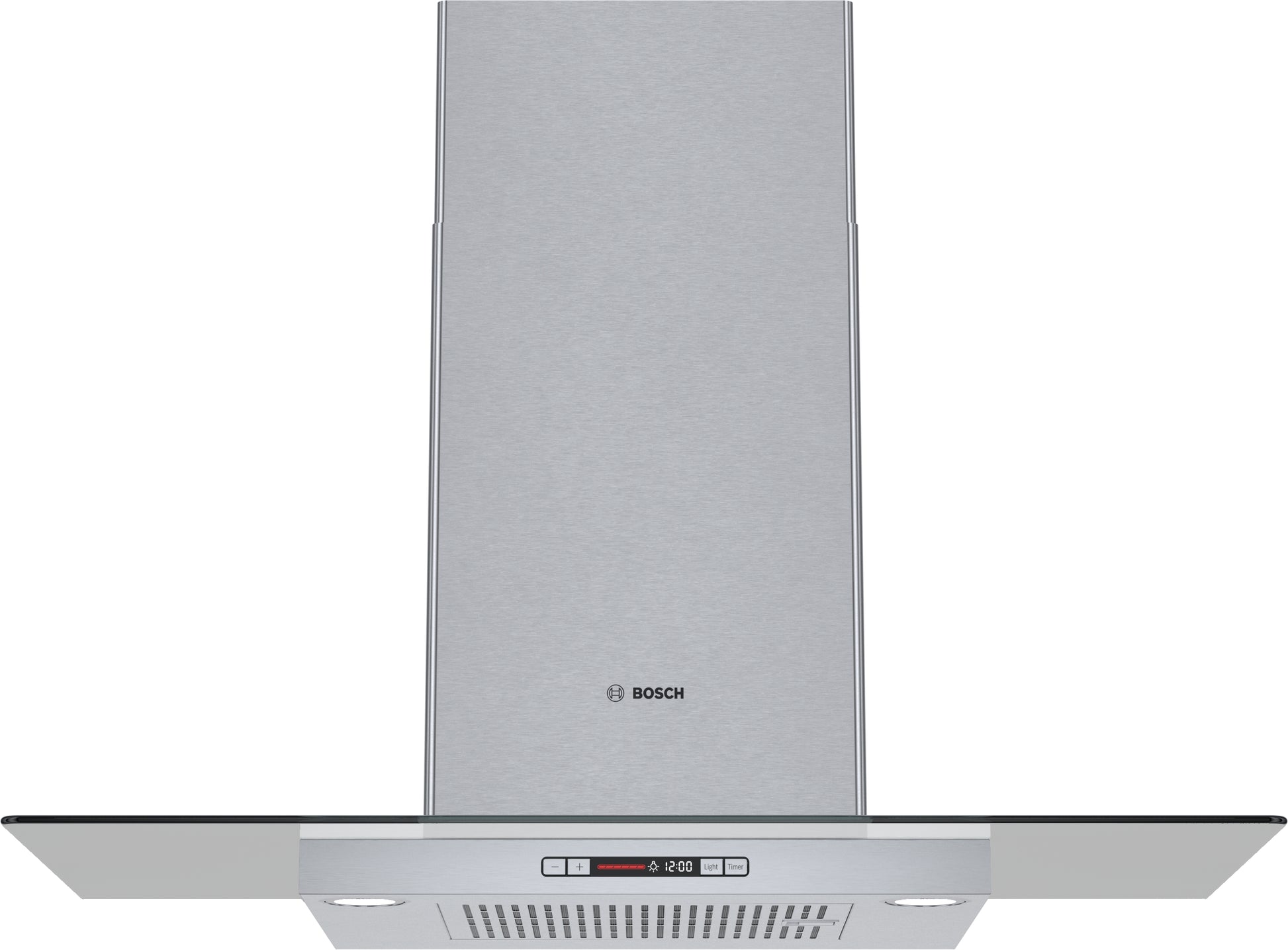 modern 36-inch stainless steel wall hood with digital display and glass canopy for kitchen ventilation