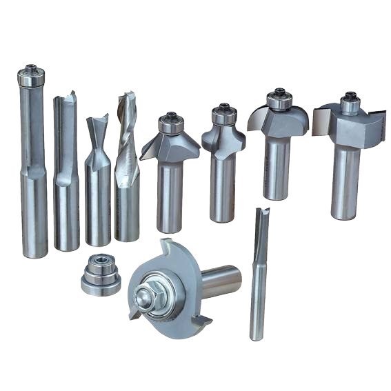 Set of ten steel router bits for woodworking in tool accessories, drill bits, and power tool accessories collections