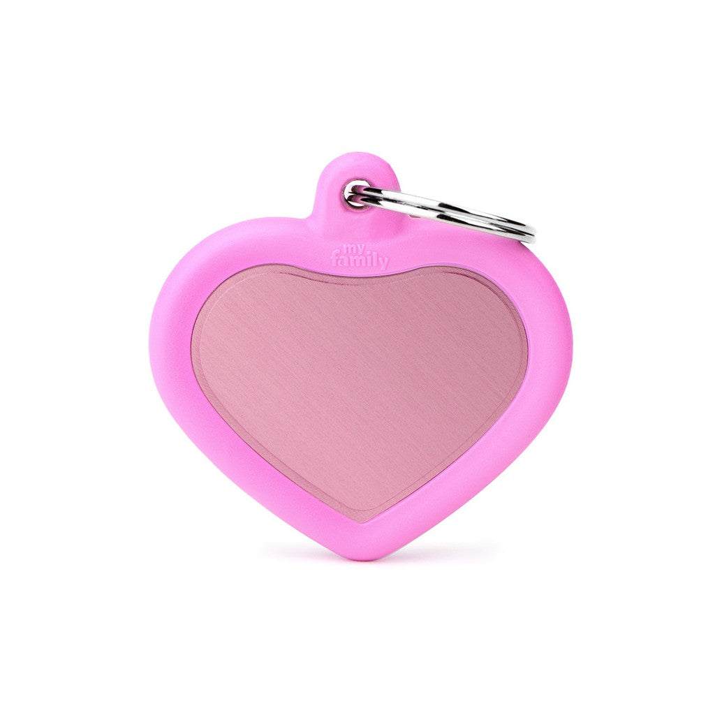 MyFamily Hushtag Pink Aluminum Heart with Rubber Pet Tag