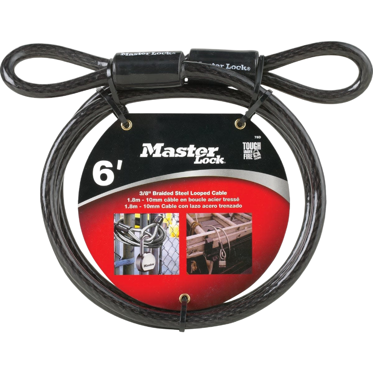 Braided steel security cable with looped ends for locking and home improvement in hardware and locks collections