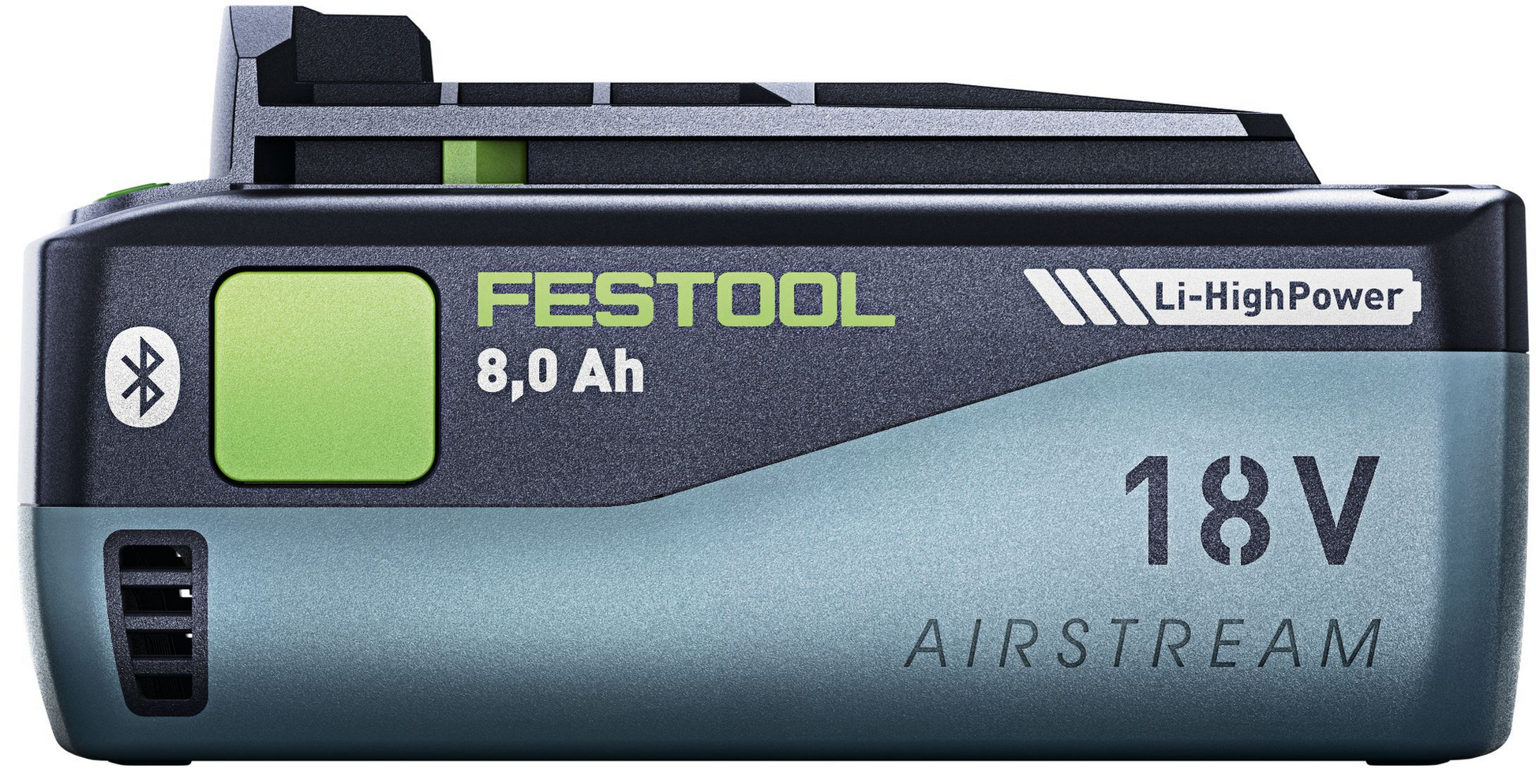 Compact Festool 18V rechargeable battery pack with 8.0 Ah capacity and Bluetooth for tools and home improvement tasks