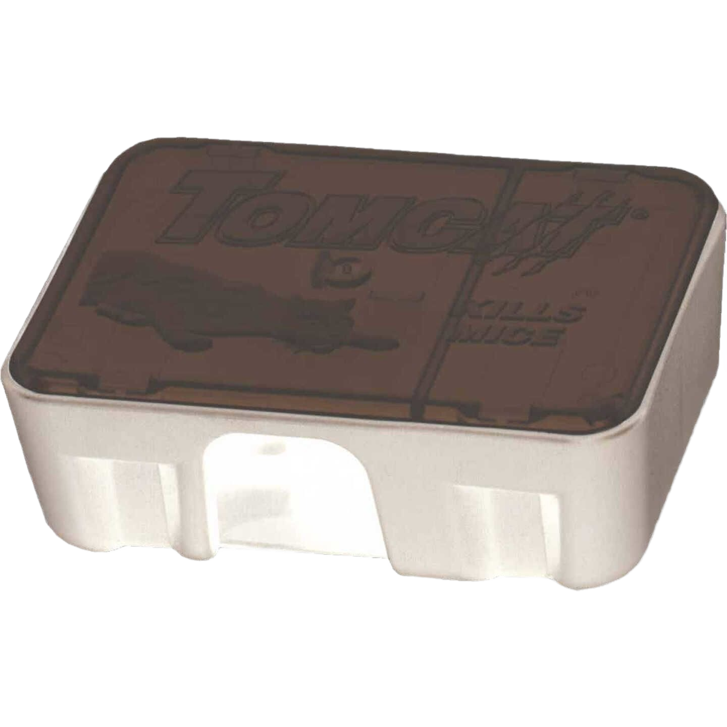 Child resistant disposable mouse bait station with dark lid for safe indoor use in pest control and rodent management collections