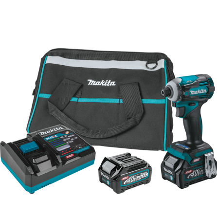 Cordless impact driver kit with 40V batteries, charger, and carrying bag for tools and home improvement tasks