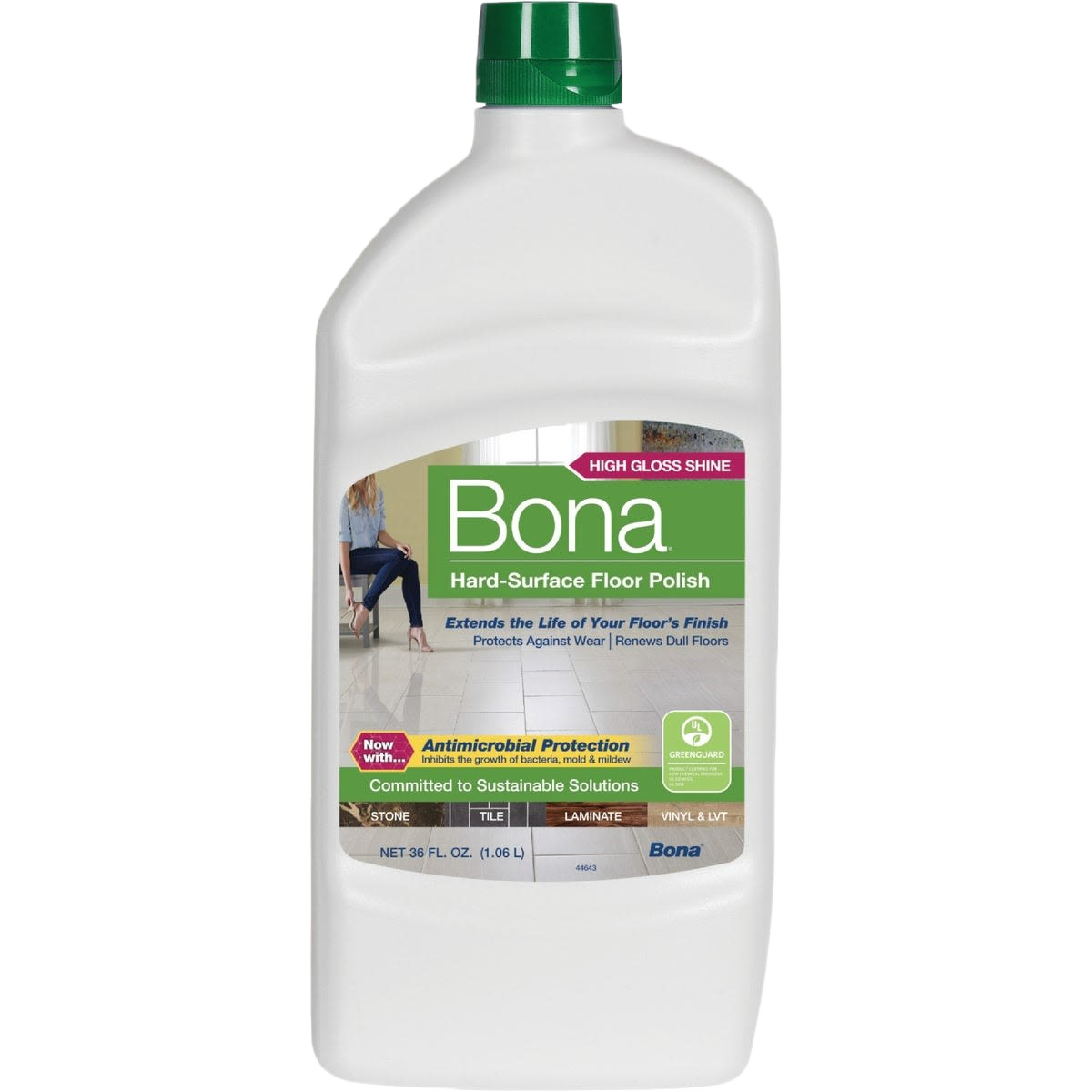 36 oz bottle of Bona floor polish for stone, tile, laminate, and vinyl surfaces in floor care cleaning solutions collection