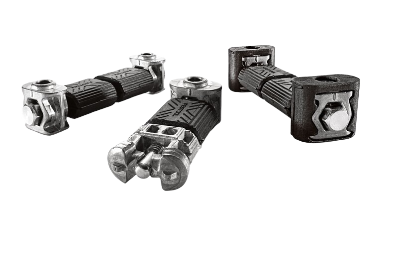 Three Festool Domino Connector Corner Set fasteners with metal and plastic components for woodworking tool accessories