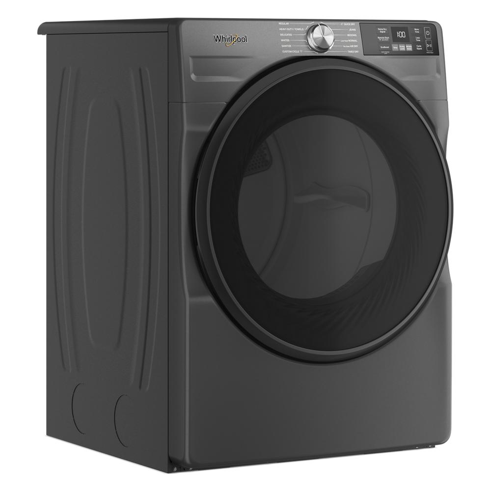 Dark gray smart front load electric dryer with digital controls shown in appliances and dryers collection