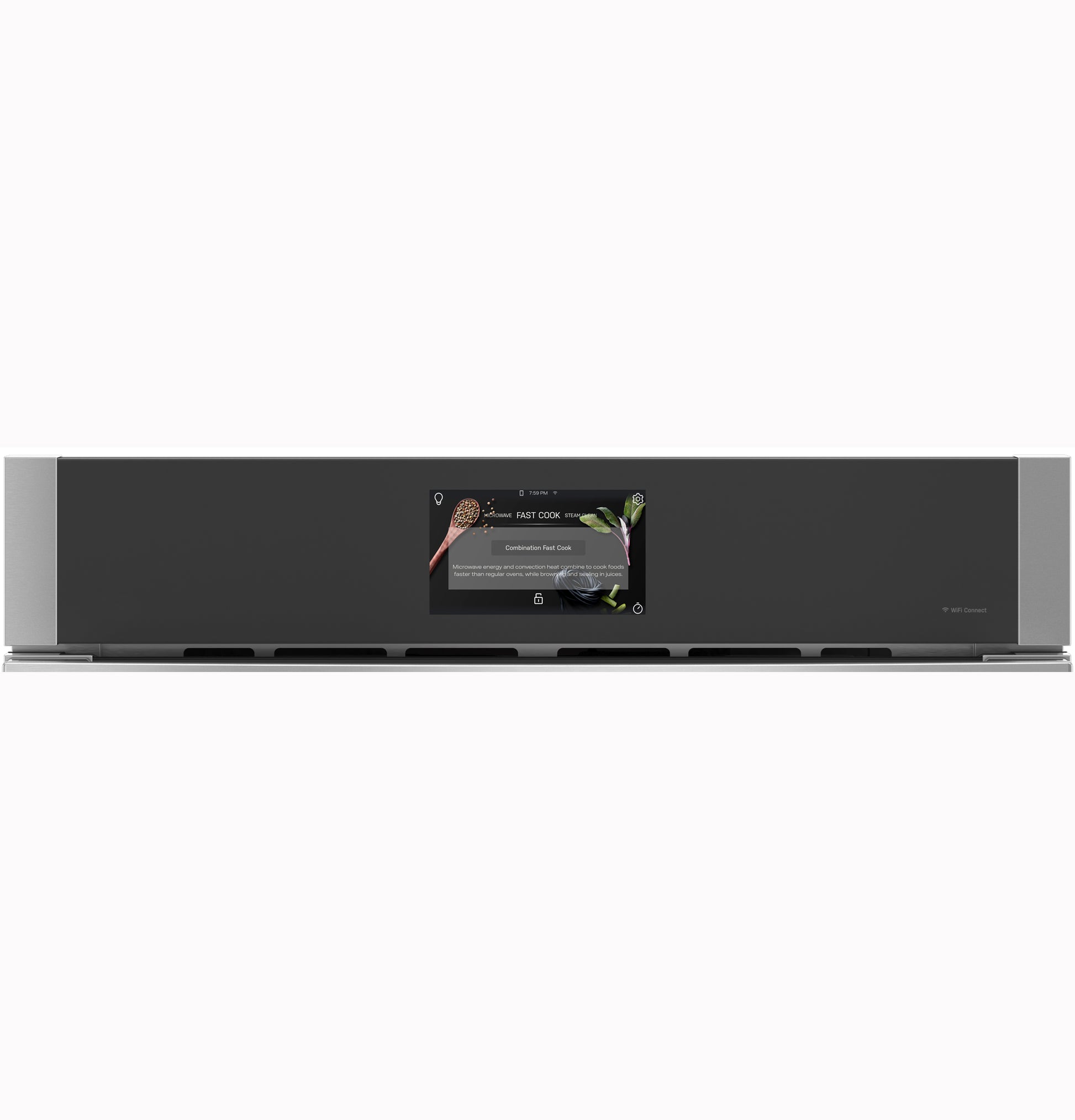 Black built-in microwave convection oven with digital touchscreen control and stainless steel trim from Kitchen & Kitchenware collections