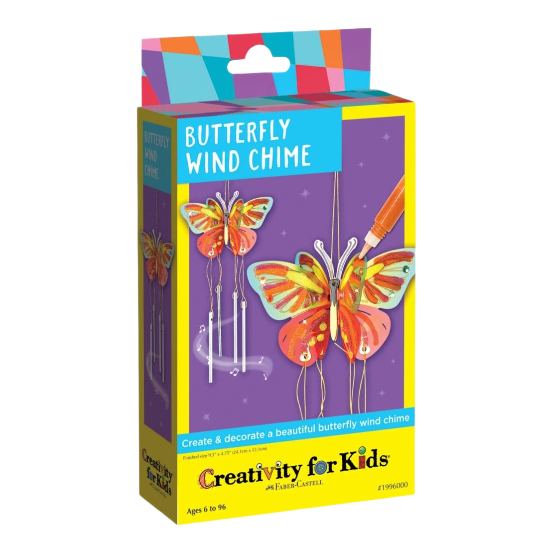 Colorful butterfly wind chime craft kit with metal tubes and marker for creative kids’ outdoor decoration projects