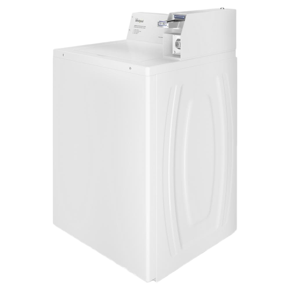 White commercial-grade top-load washer with coin slide control panel from Washers & Dryers collection