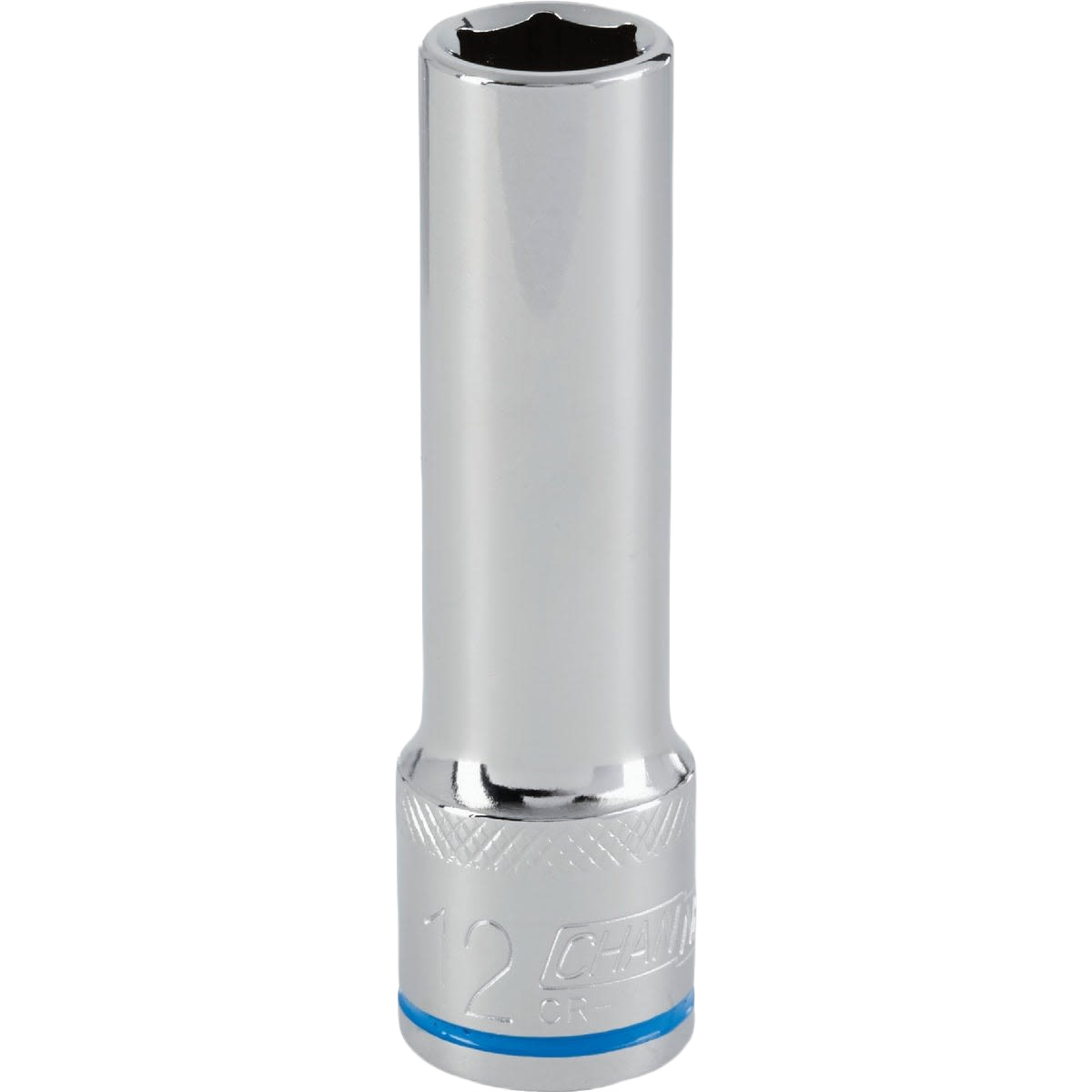 Chrome finish 12mm 6-point deep metric socket with color-coded textured band from Sockets & Ratchets collection