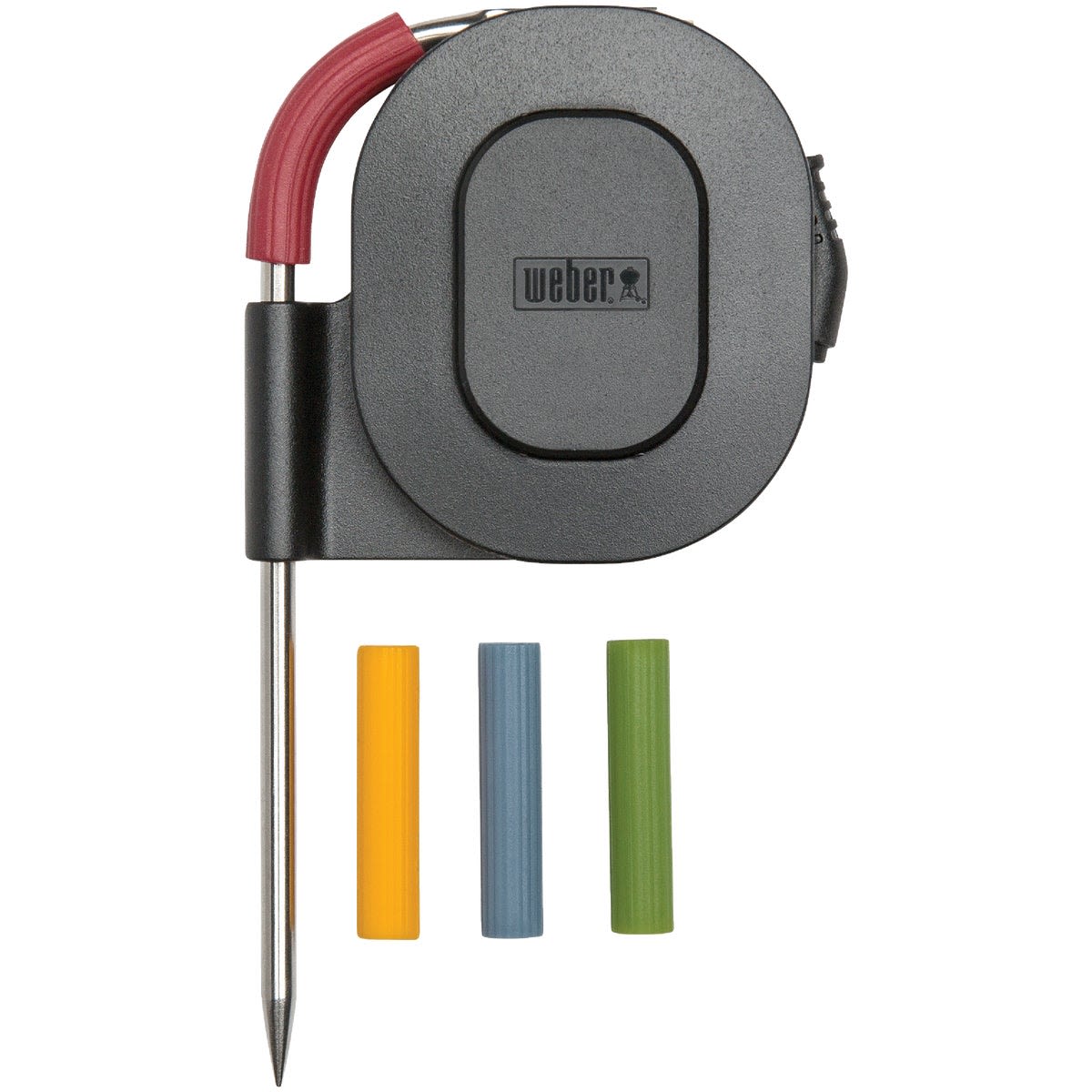 Compact stainless steel meat temperature probe with color-coded grips for grilling and outdoor cooking under $50 accessories