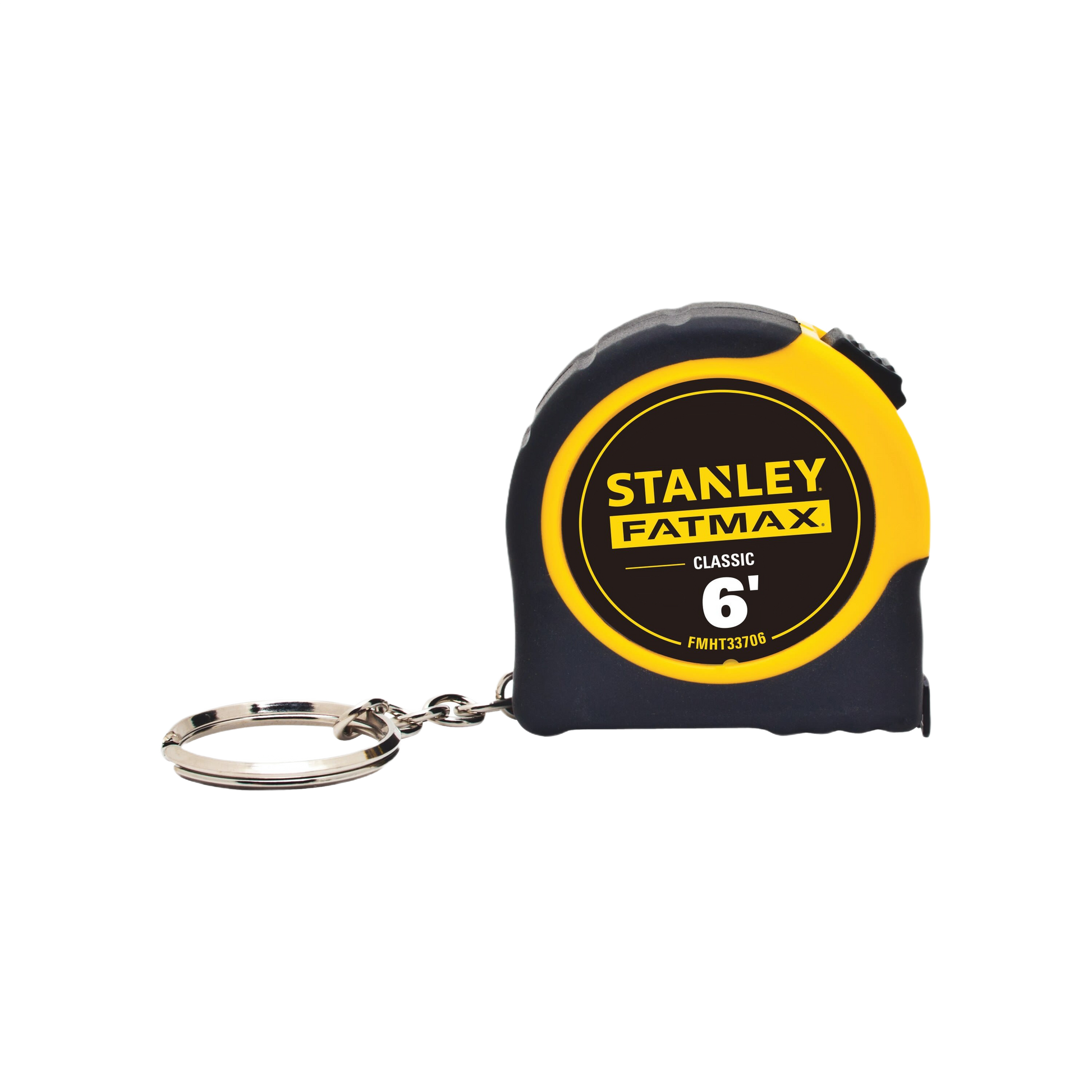 Compact 6-foot keychain tape measure in black and yellow for measuring tasks in hand tools and woodworking collections