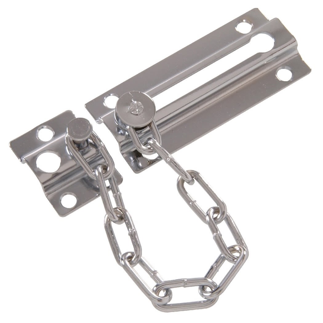 Satin chrome door security chain with mounting plates for home improvement and hardware projects under fifty dollars