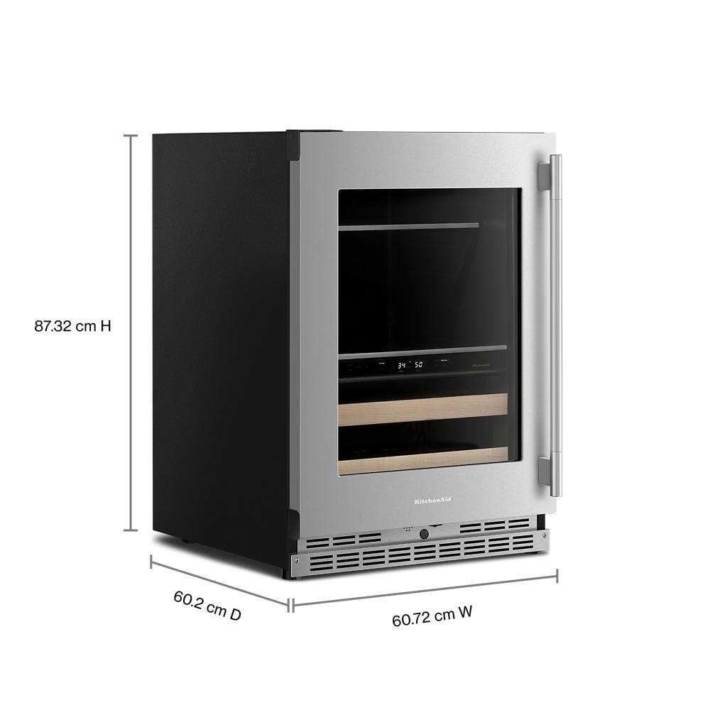 4.8 Cu. Ft. 24-Inch Beverage Center with Left Door Swing and 14-Wine Bottle Capacity with Wood-Front Racks in PrintShield® Stainless Steel