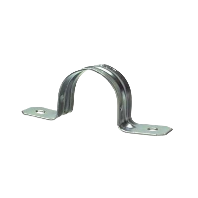 Zinc-plated steel conduit strap with two mounting holes for electrical conduit support in home improvement projects