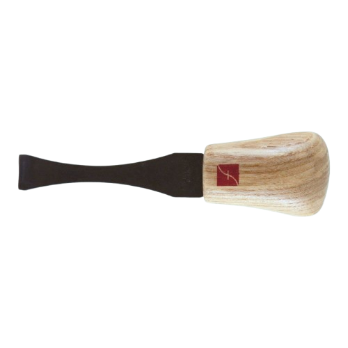 Small woodworking carving tool with smooth wooden handle and short, flat metal blade for detailed projects under $50