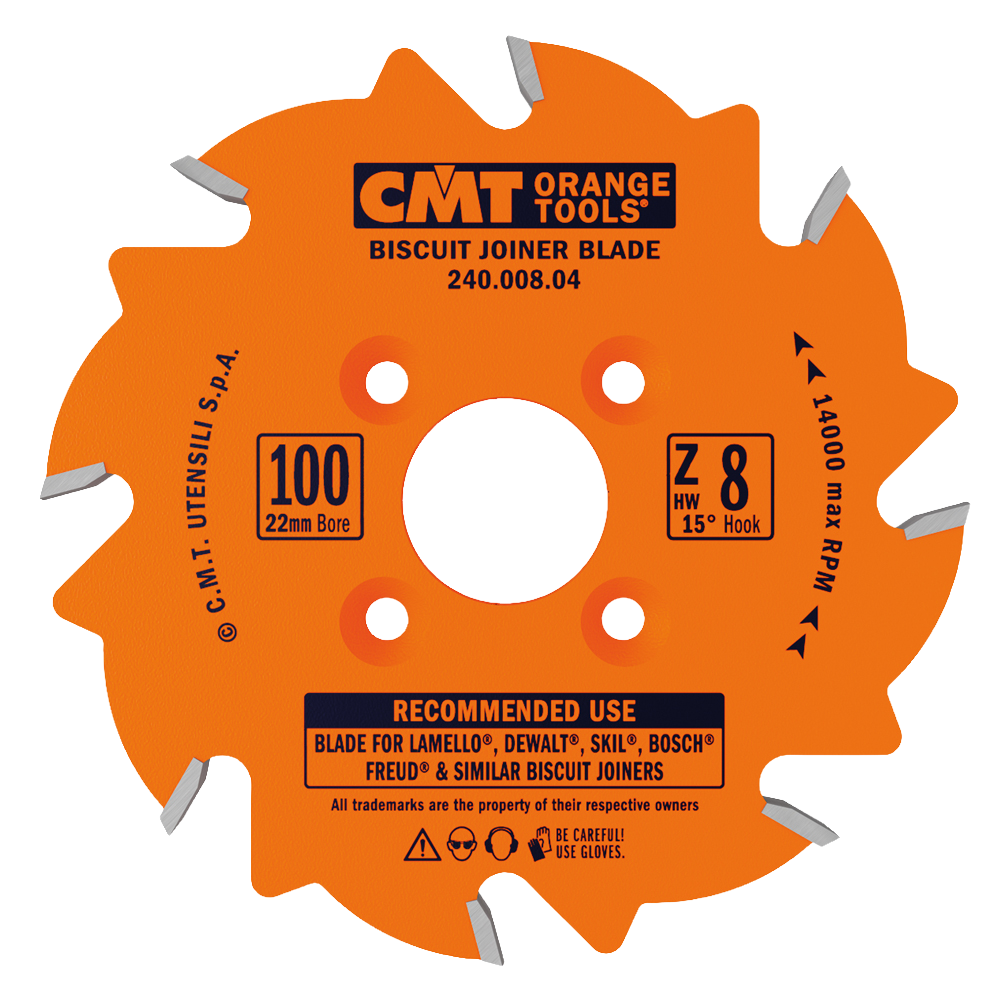 CMT Orange Tools 4" x 22mm 8T Biscuit Joiner Blade