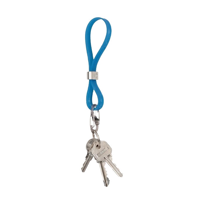Blue stretch silicone strap with metal clip holding three silver keys for home improvement and tool use under $50 collections