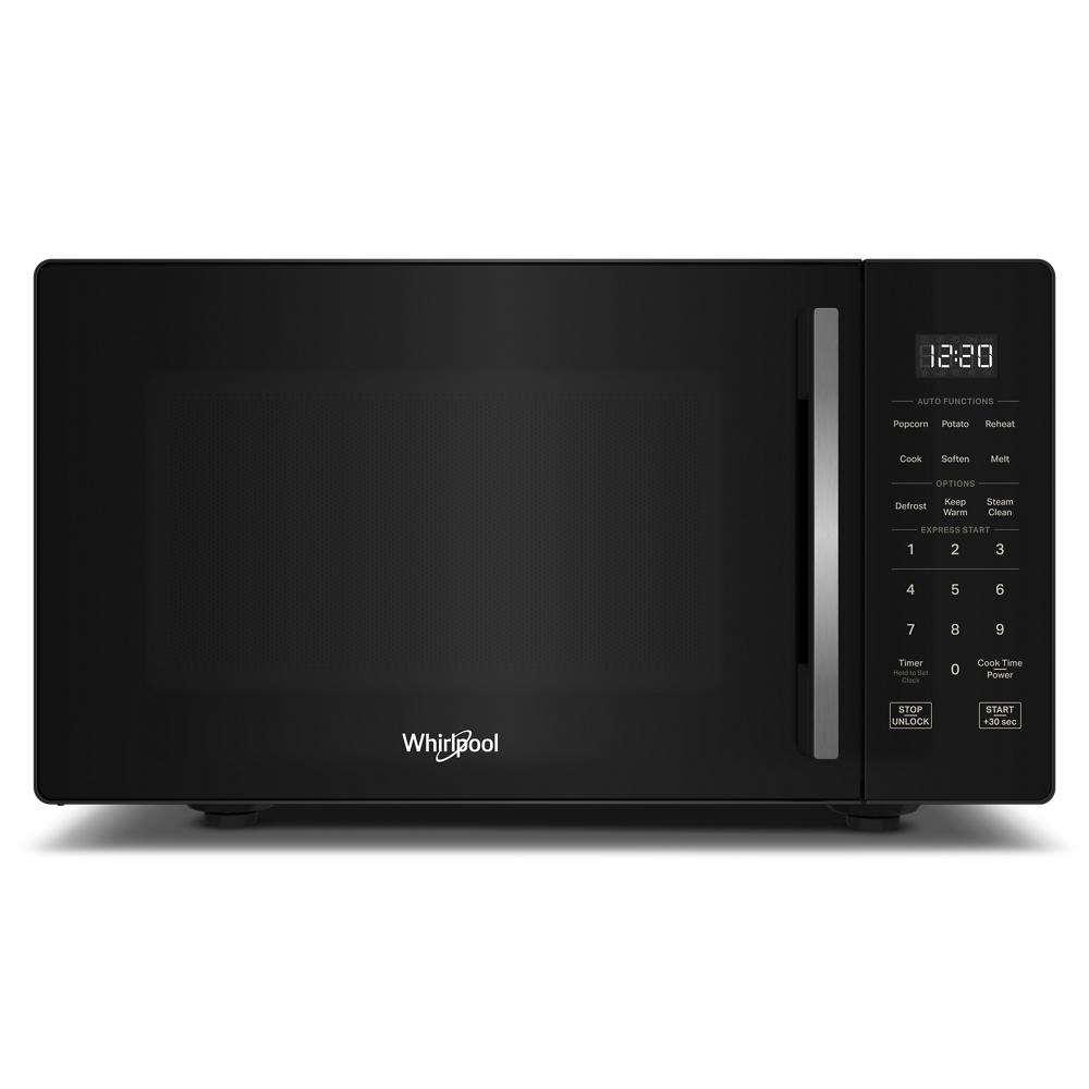 Black Whirlpool countertop microwave with digital touch controls and LED display from Microwaves and Appliances collections