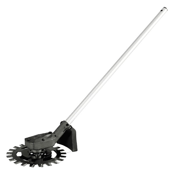 Power tools trimmer attachment with serrated blade and long white handle for Milwaukee M18 system jobs