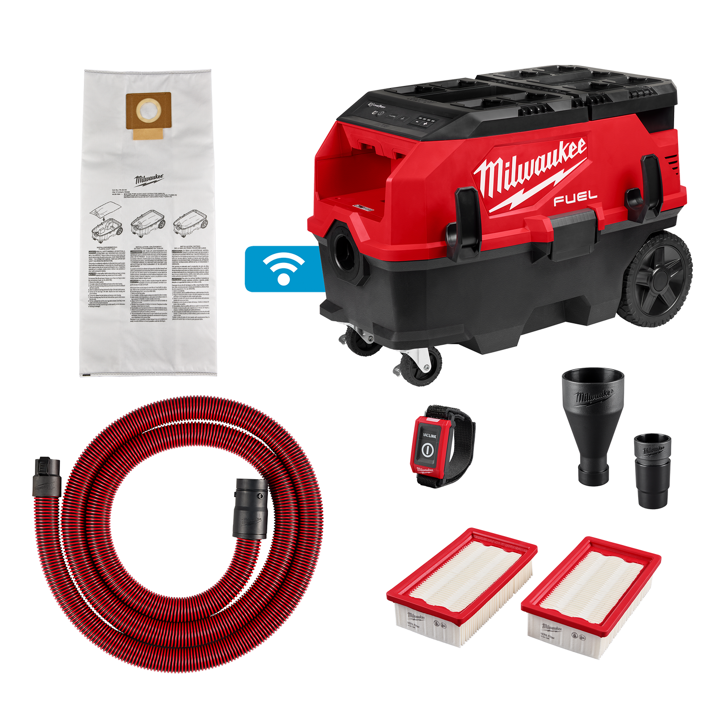 Milwaukee M18 FUEL™ 9 Gallon Dual Battery Dust Extractor w/ PACKOUT™ Compatibility and VACLINK™ Kit