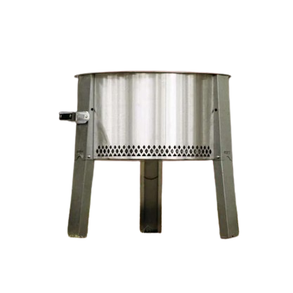 Silver stainless steel portable smokeless fire pit with vented sides for outdoor living and patio furniture collection