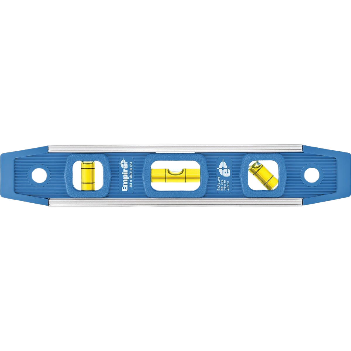 Blue aluminum torpedo level with acrylic vials for plumb, level, and 45-degree angles in measuring tools and hand tools collections