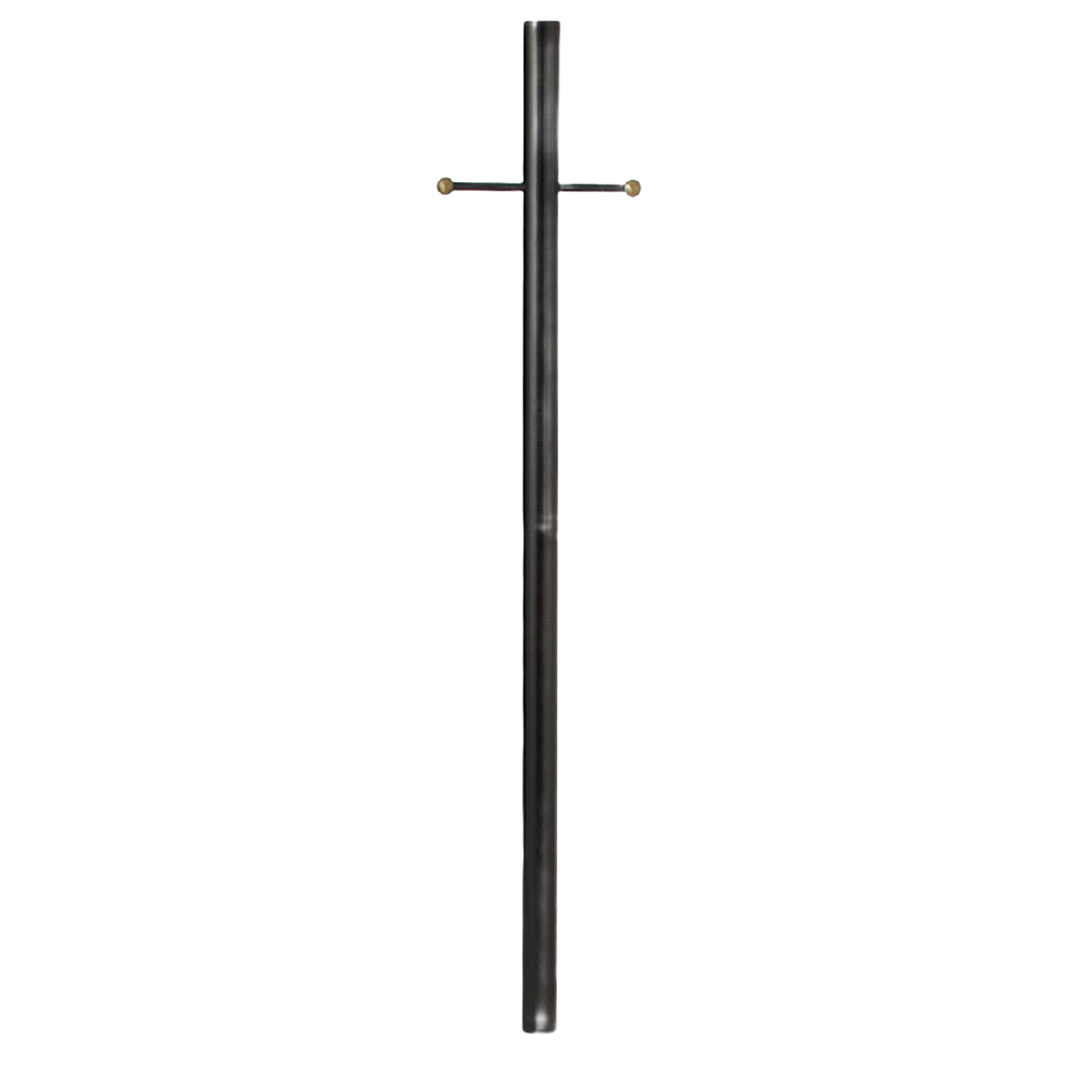 Outdoor lamp post with black steel finish and brass colored spherette accents for home improvement lighting projects