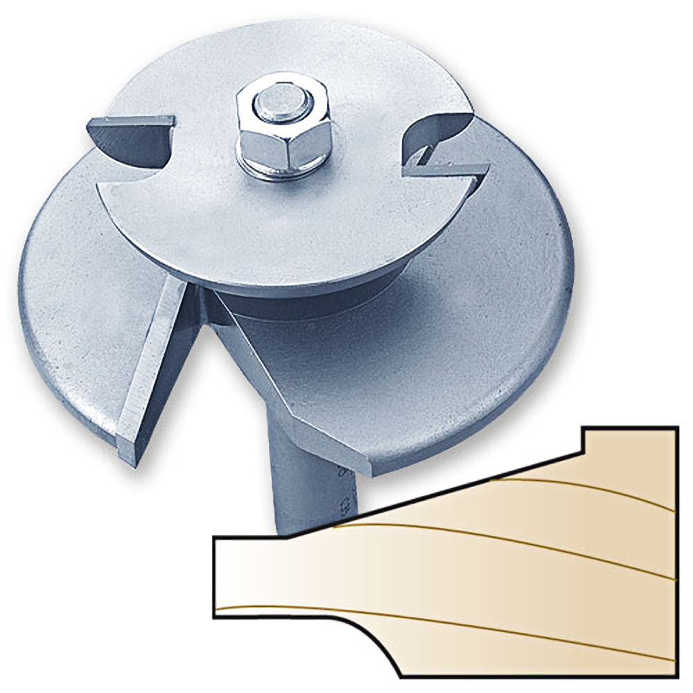 Silver raised panel router bit with back cutter for woodworking, part of tool accessories and drill bits collections