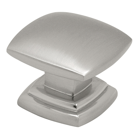 Square satin nickel knob with sleek Euro-contemporary design for cabinet and furniture hardware under $50