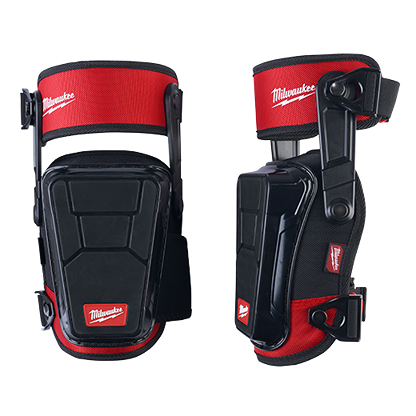 Red and black Milwaukee Stabilizer Performance Knee Pads with gel cushioning for comfort in hardware and safety use