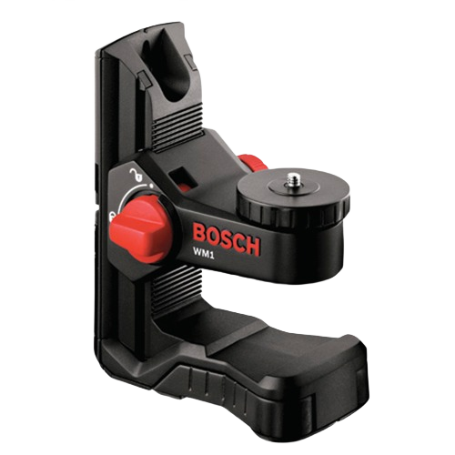 Black and red Bosch positioning device with adjustable mount for line and point laser tools in home improvement tasks