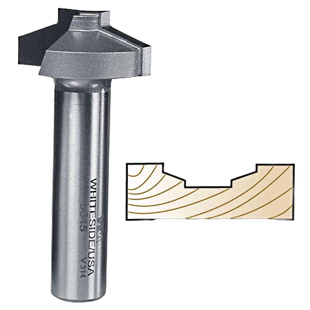 Steel straight stile router bit for MDF doors with profile demonstration cut, part of tool accessories under $100 collection