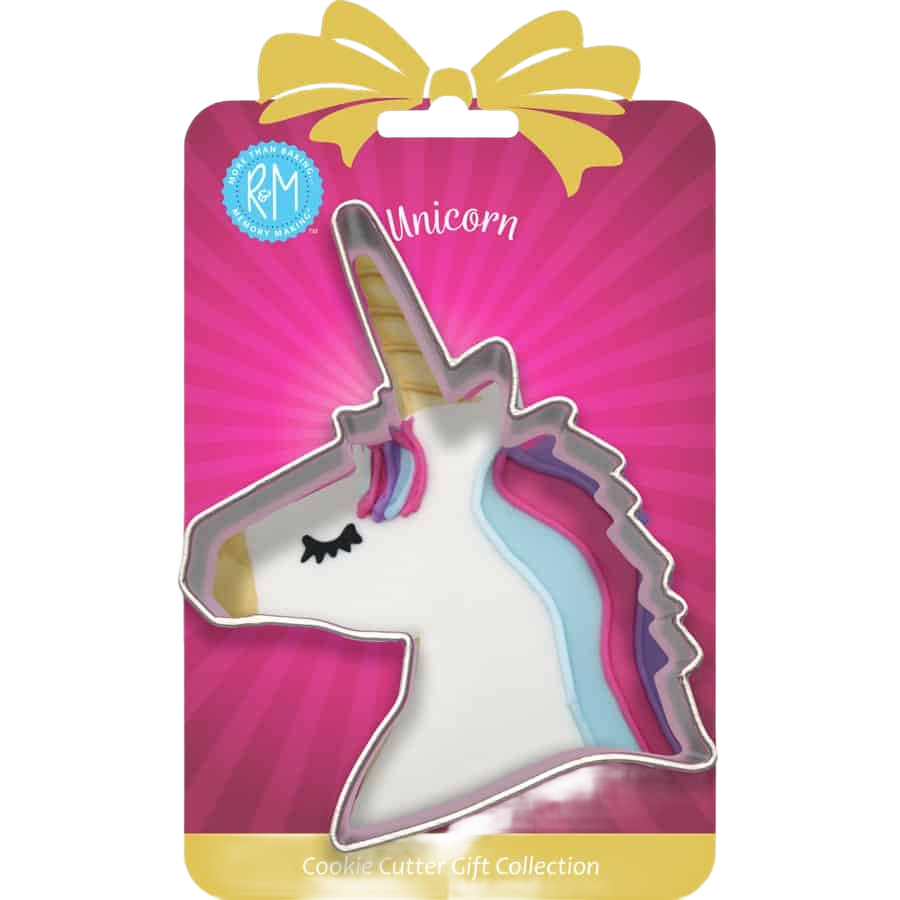 Unicorn-shaped metal cookie cutter measuring 4.25 inches for creative baking and home projects